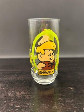 Vintage 1986 Pizza Hut Flintstone Kids Glass Cup Barney Rubble Y2K Collectible